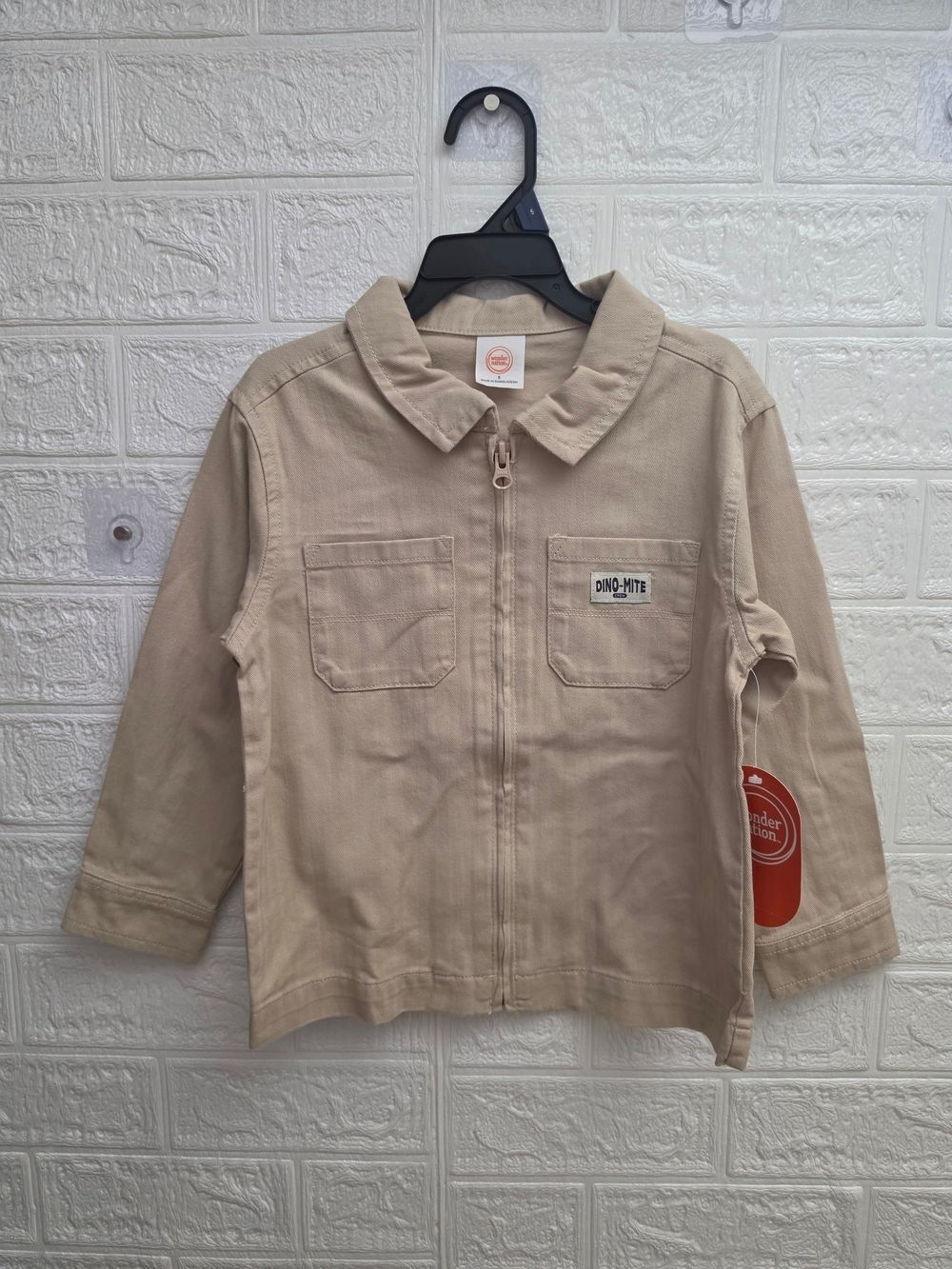 Nwt Kids Wonder Nation "Dino Mite" Beige Chore Jacket Zip Up 100% Cotton